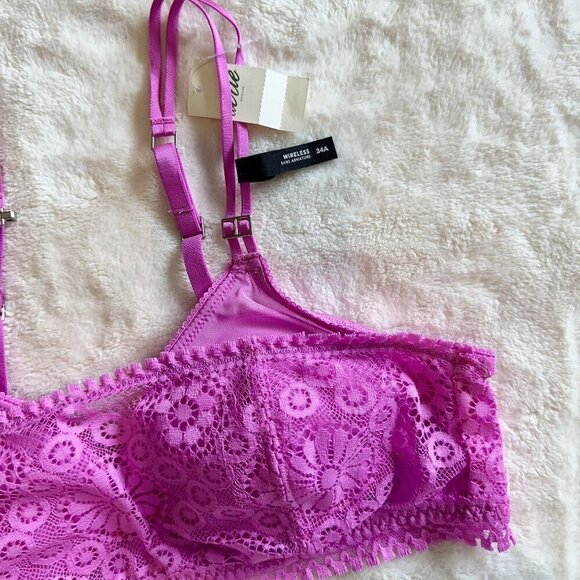 NWT Aerie Hot Pink Real Power Wireless Push Up Joy Convertible Lace Bra - 34A - Picture 2 of 7